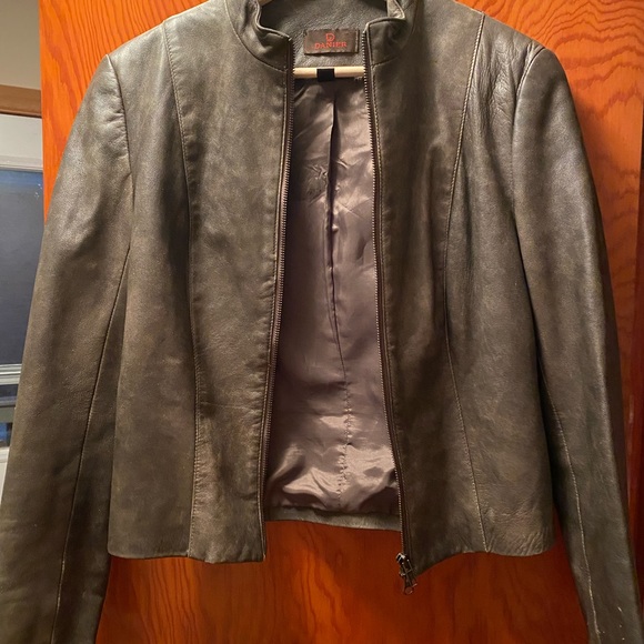 Daniel Leather Jacket; brown/grey distressed colour. One inside pocket. - Picture 1 of 4